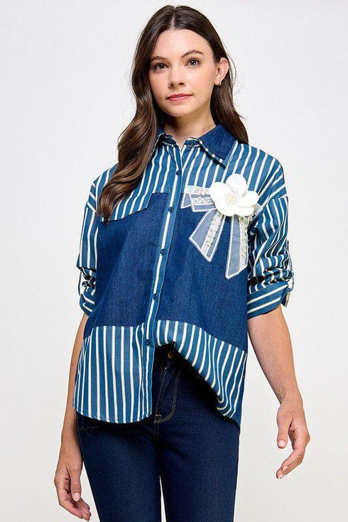 CAMISA DE RALLAS CON FLOR 2 TX71104