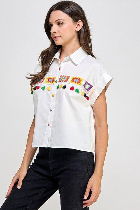 BLUSA CON DETALLES TEJIDOS JJ10156