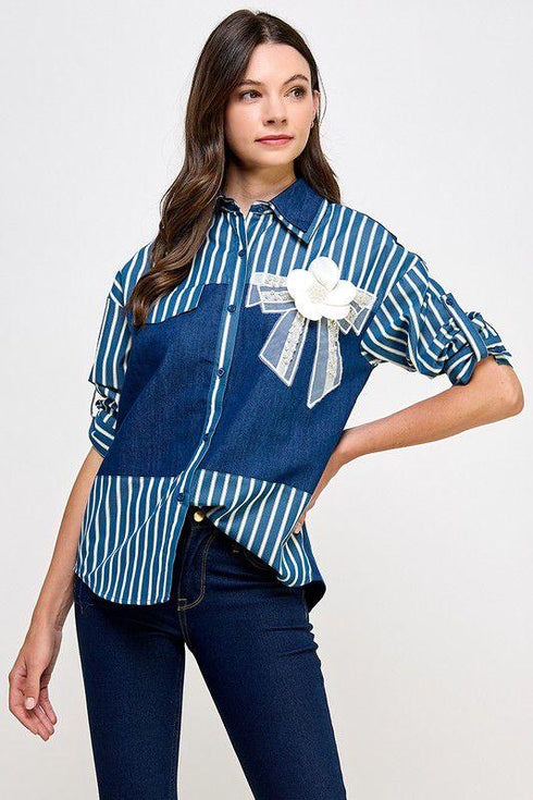 CAMISA DE RALLAS CON FLOR 2 TX71104
