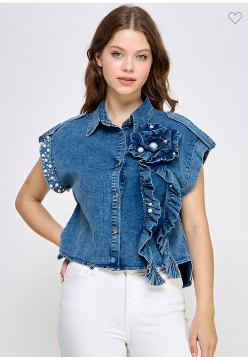 BLUSA CON FLOR DENIM LP8771