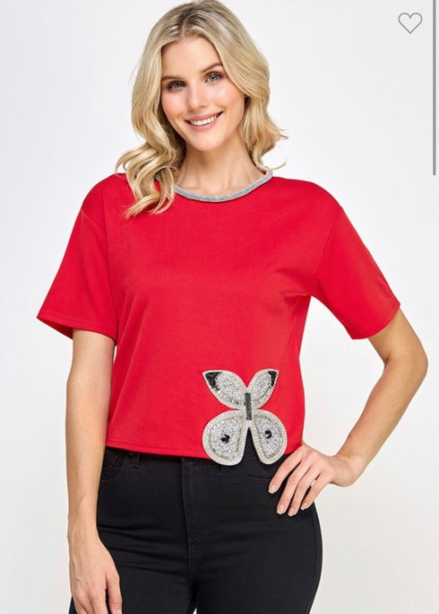 BLUSA DE MARIPOSA CON PEDRERIA LP8783