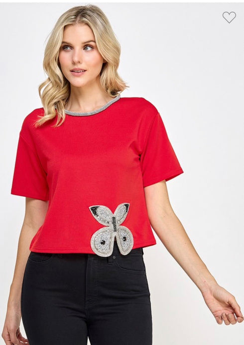 BLUSA DE MARIPOSA CON PEDRERIA LP8783