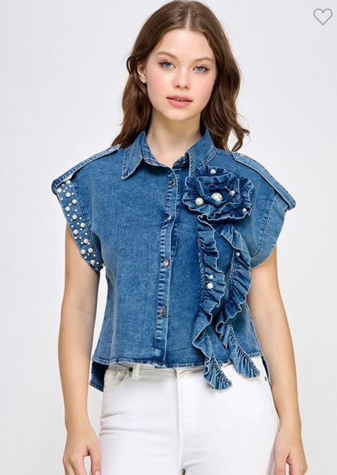 BLUSA CON FLOR DENIM LP8771