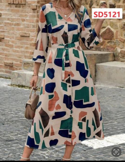 VESTIDO ESTAMPADO CON CINTO SD5121