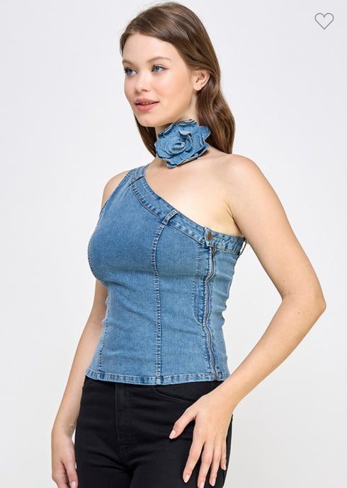 BLUSA DENIM CON FLOR LP9150-1
