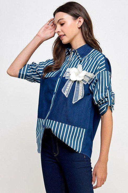 CAMISA DE RALLAS CON FLOR 2 TX71104