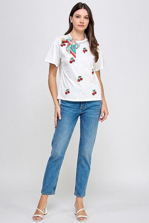 BLUSA CEREZA CON PERLAS LP30204