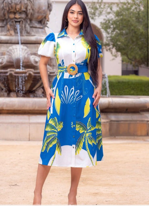 VESTIDO ESTAMPADO CON CINTO ZD48528