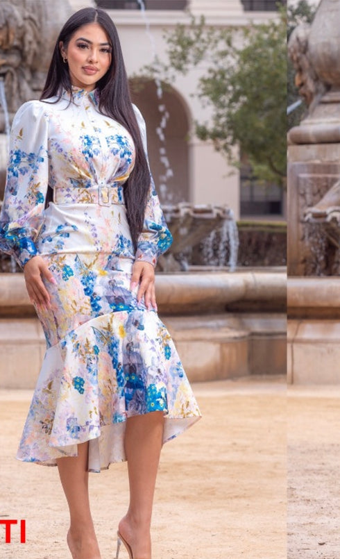 VESTIDO ESTAMPADO CON CINTO PD20117