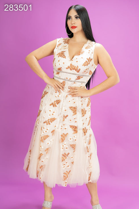 VESTIDO APLICACIÓN COBRE JMD14070