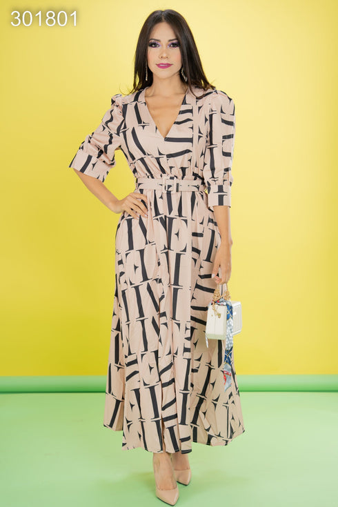 VESTIDO LARGO CON ESTAMPADO DE LETRAS 308-9