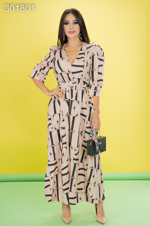 VESTIDO LARGO CON ESTAMPADO DE LETRAS 308-9