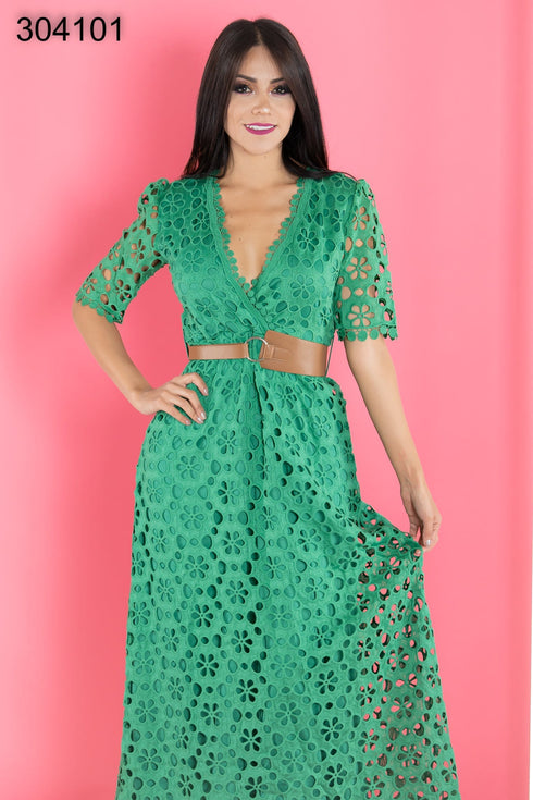 VESTIDO ENCAJE CON CINTO 2112