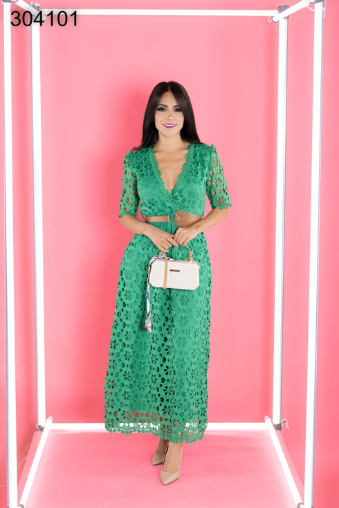VESTIDO ENCAJE CON CINTO 2112