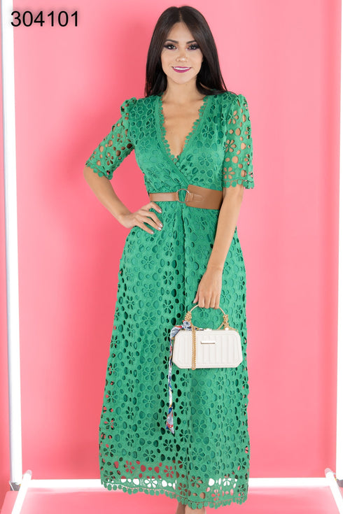 VESTIDO ENCAJE CON CINTO 2112