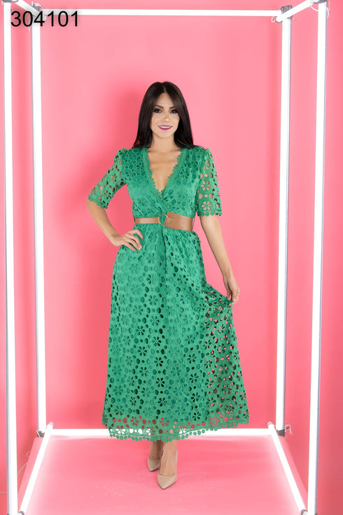 VESTIDO ENCAJE CON CINTO 2112