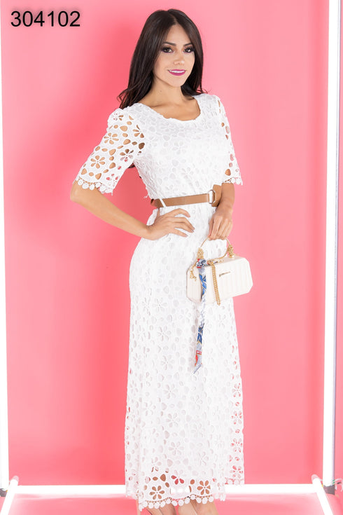 VESTIDO ENCAJE CON CINTO 2112