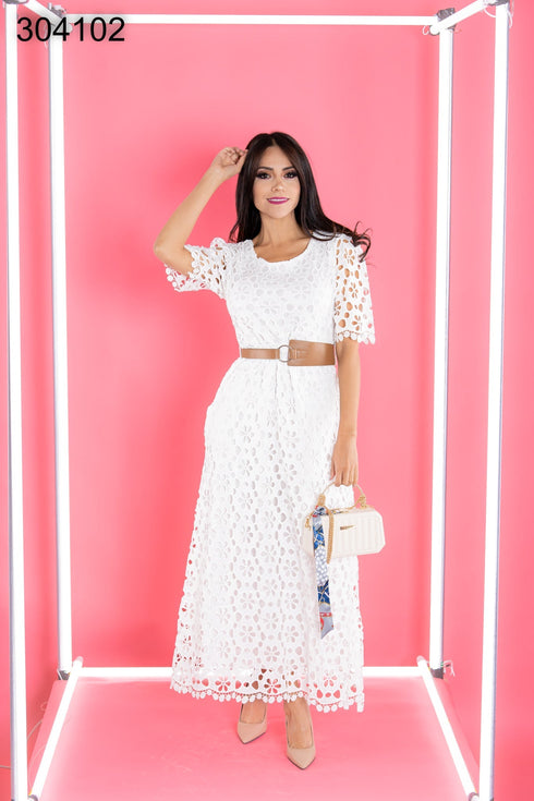 VESTIDO ENCAJE CON CINTO 2112