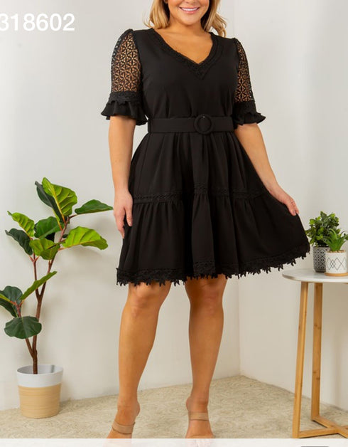 VESTIDO LISO CON ENCAJE 8260-205