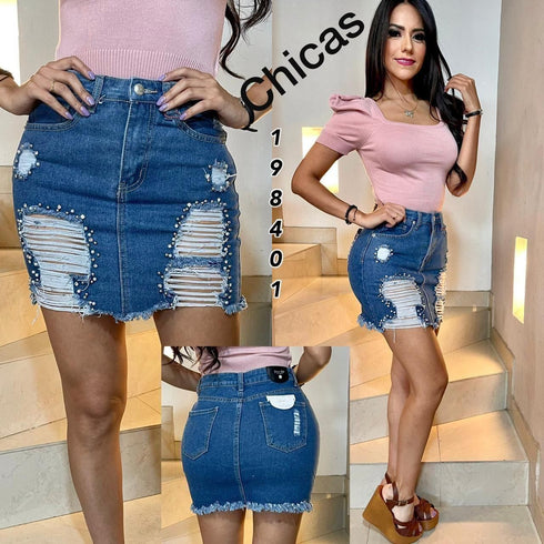 FALDA CON PEDRERIA DSK27202