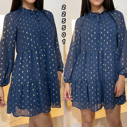 VESTIDO PUNTEADO DORADO TB7139