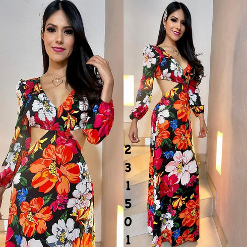VESTIDO LARGO FLOREADO 30805D