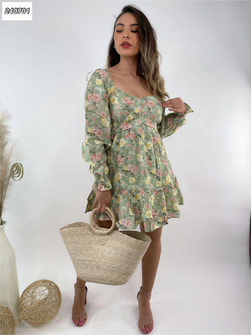VESTIDO MANGALARGA FLOREADO CR1558
