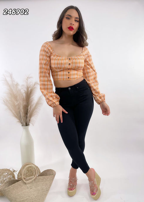 BLUSA MANGA LARGA DE CUADROS 10051TY