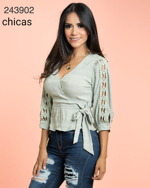 BLUSA 3/4 CUELLO V 60004T