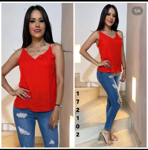 BLUSA SIN MANGAS PUNTEADA T12097