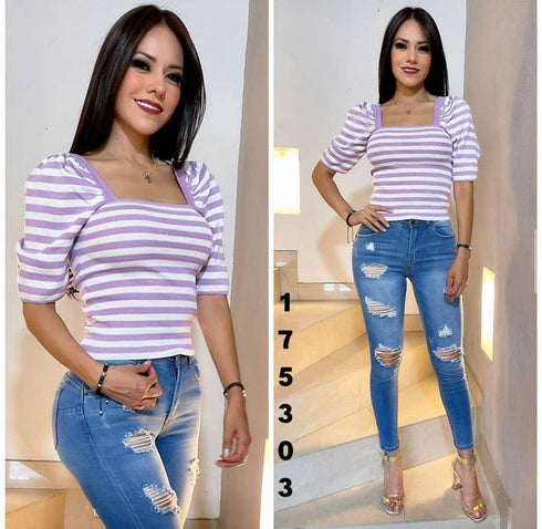 BLUSA DE RALLAS 59445K