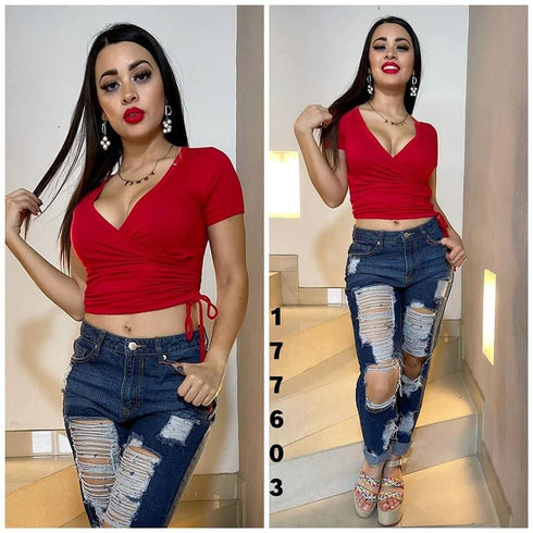 BLUSA CRUZADA CON CINTO T12397