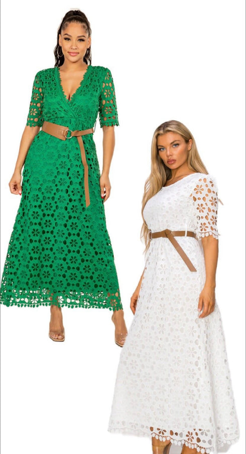 VESTIDO ENCAJE CON CINTO 2112